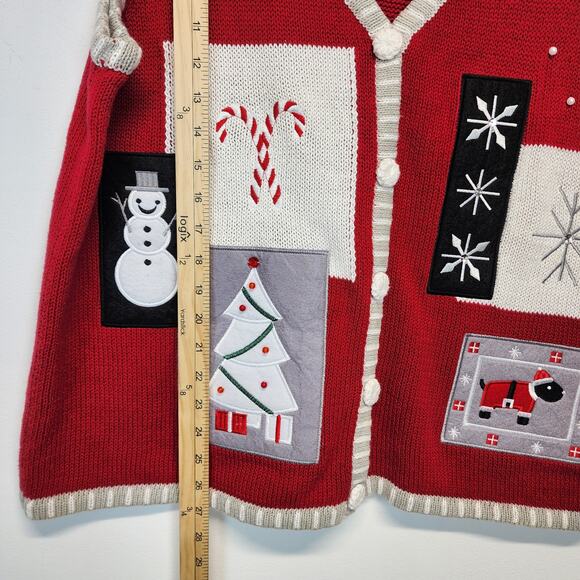Vtg Holiday Editions Ugly Christmas Sweater Vest Size XL Red Snowman Santa Dog - Picture 5 of 8